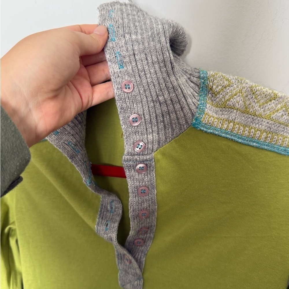 Free People lime green and grey knit tunic sweater with button details - Picture 4 of 7
